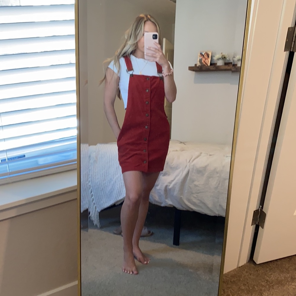 Orange corduroy dress with pockets